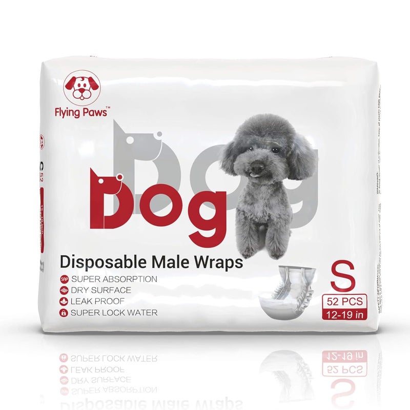 Flying Paws Male Dog Diapers - Absorbent Male Dog Wraps Belly Bands for Male Dogs with Leak Protection, Excitable Urination, Incontinence, or Marking, Small 52 Pcs - Image 2